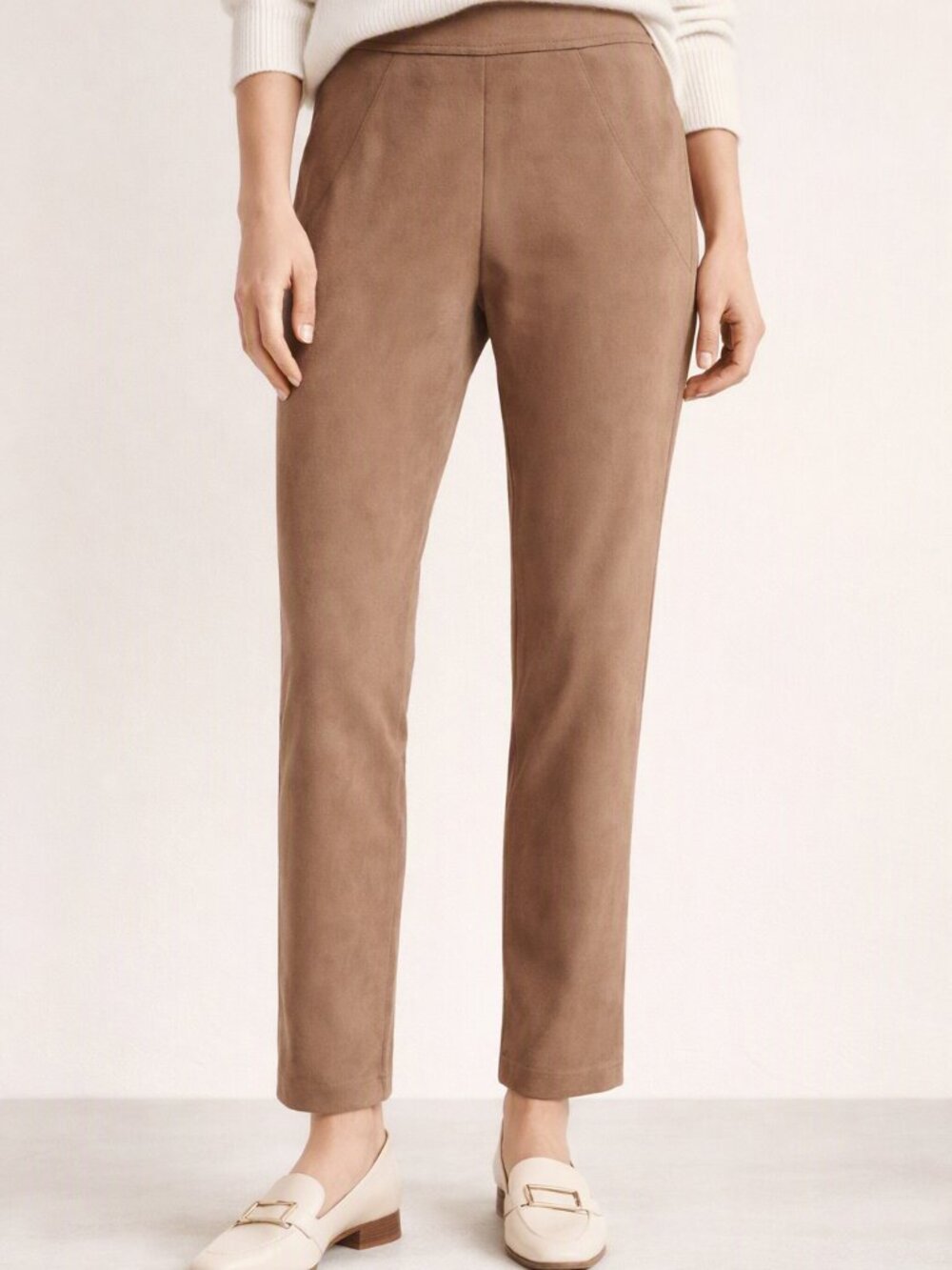 Brown Suede‑Like Straight‑Leg Pants | Quiet Luxury | No Pockets | Size M